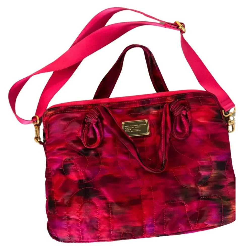 Marc By Marc Jacobs Quilted Pink Red Laptop Bag with Adjustable Strap